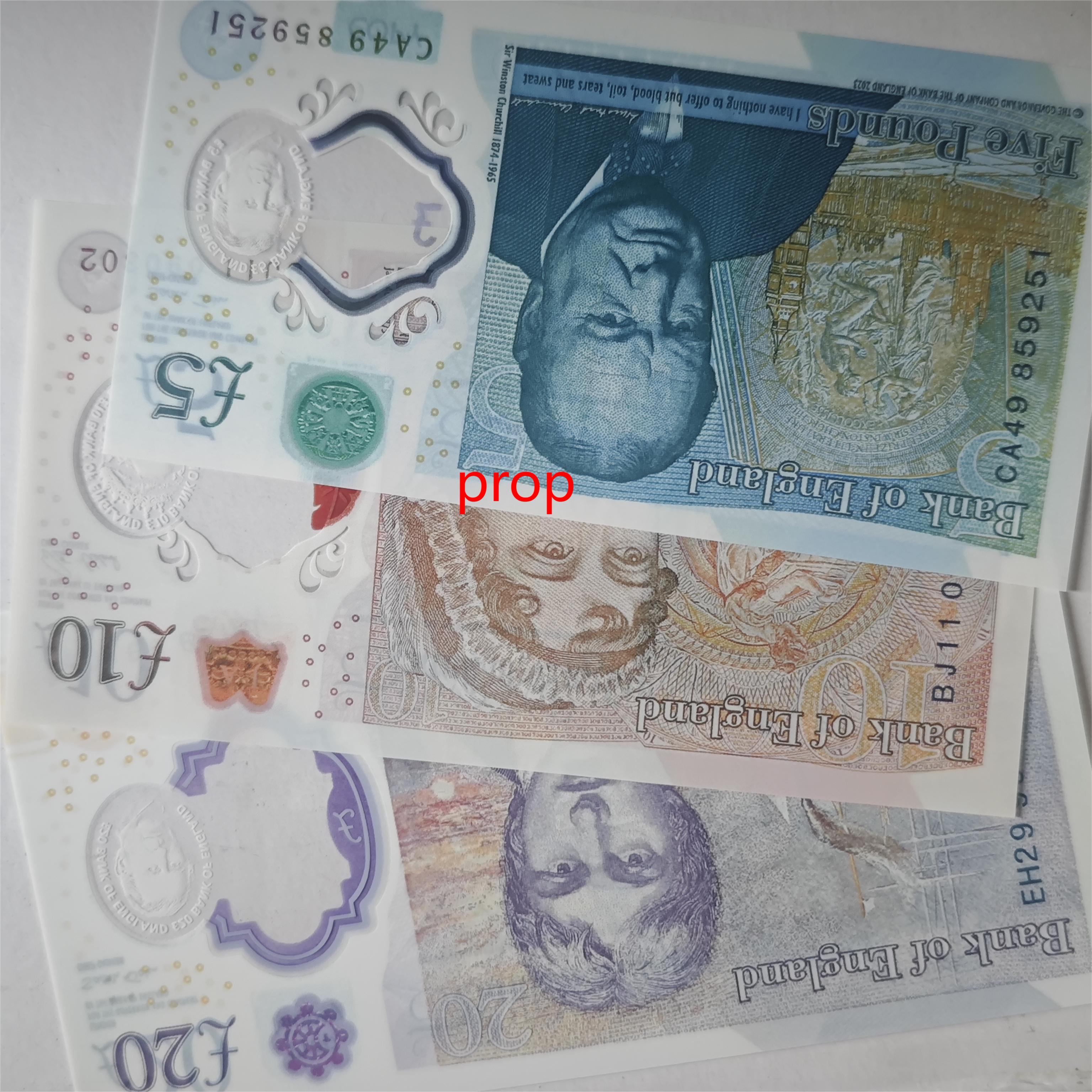 Transparent Polymer Prop-GBP 20 Pound Plastic Notes Clear Window Non-Toxic Durable Birthday Party Favors Prop Money Pounds