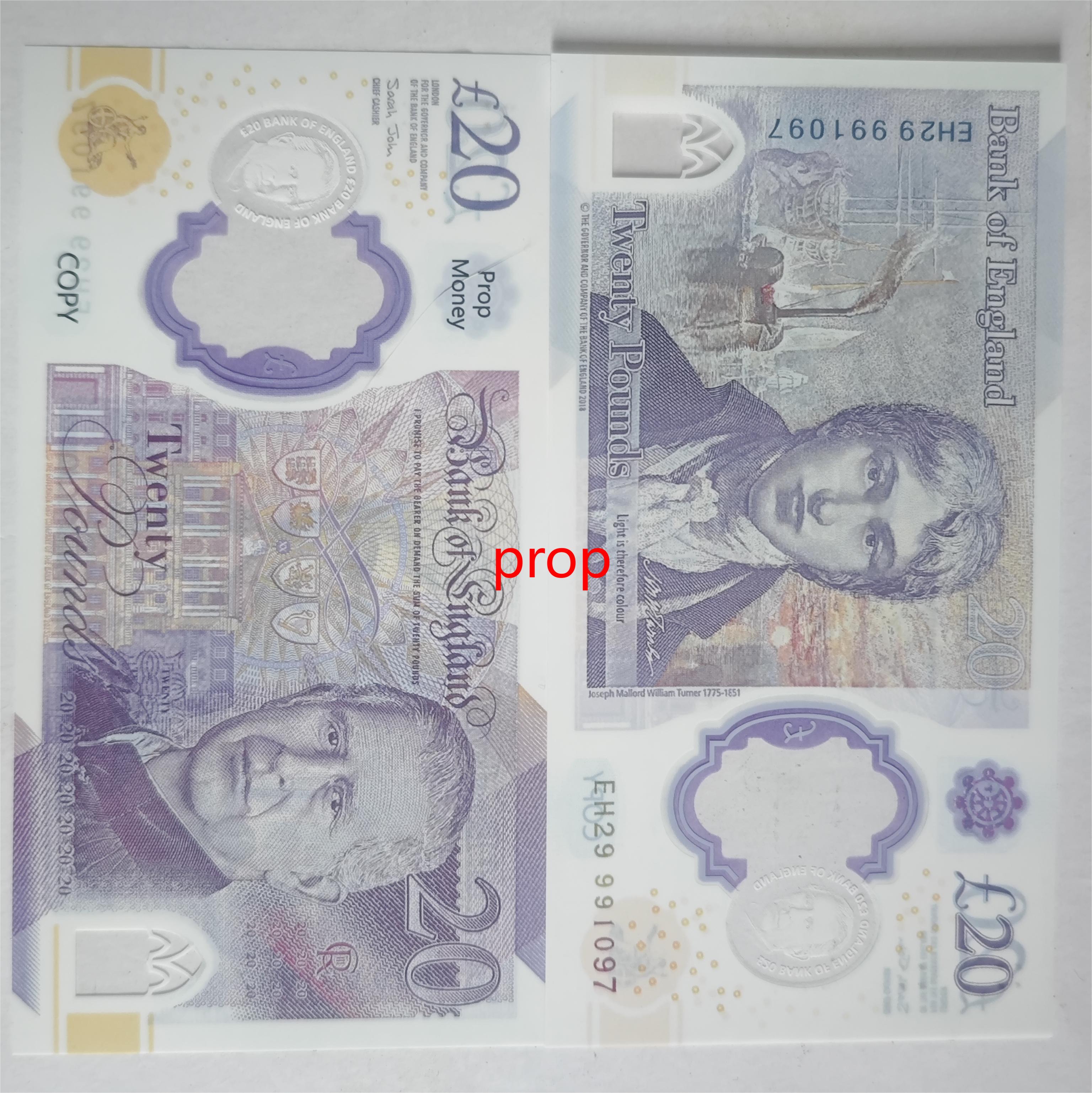Transparent Polymer Prop-GBP 20 Pound Plastic Notes Clear Window Non-Toxic Durable Birthday Party Favors Prop Money Pounds