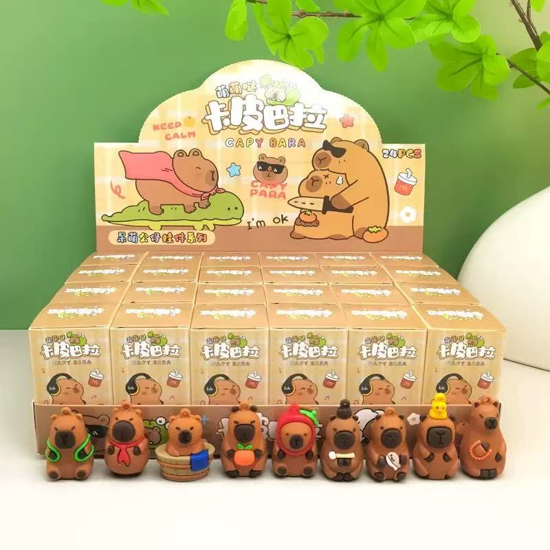 Cute Capybara Flocked Figure Mystery Blind Box Toys Kids Prize Vending Machine Gift Cross-border Wholesale